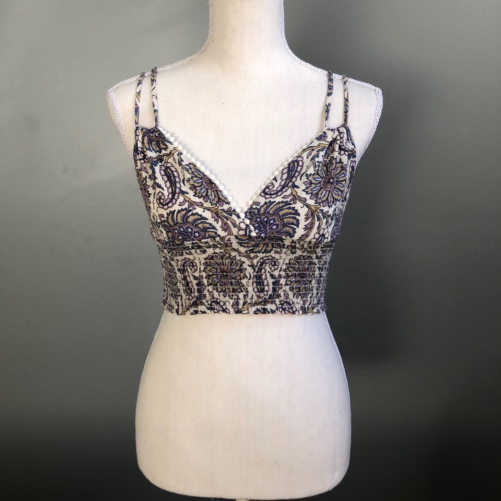 Purple floral crop tank top